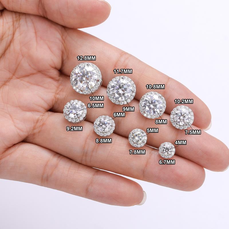【Screw Back Halo Lab-Created Moissanite Earrings】 UCCIYO 0.2-8.0ct 3-10mm 925 Sterling Silver Real Moissanite Earrings Round Cut Brilliant Stud Earrings E103 For Women Men Fashion Jewelry  FallFreshness