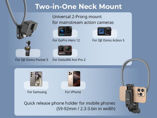 SmallRig Magnetic Neck Mount for Action Cameras & Phones, for iphone17 Pro/MAX,Comfortable POV Shooting Support with Universal 2-Prong Adapter and Phone Holder, 5128