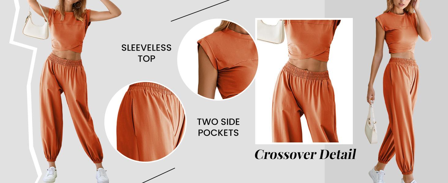 Yeokou Womens Two Pieces Outfits Casual Lounge Sets Cropped Tops Sweatpants Tracksuit with Pockets