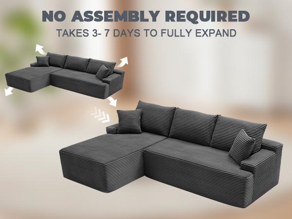【2 packages shipping】Cloud Sectional Couch, Boneless Sofa for Living Room, Modular Sectional Sofa with Deep Seat, Fluffy Comfy Couch with L-Shaped Chaise, No Assembly Required