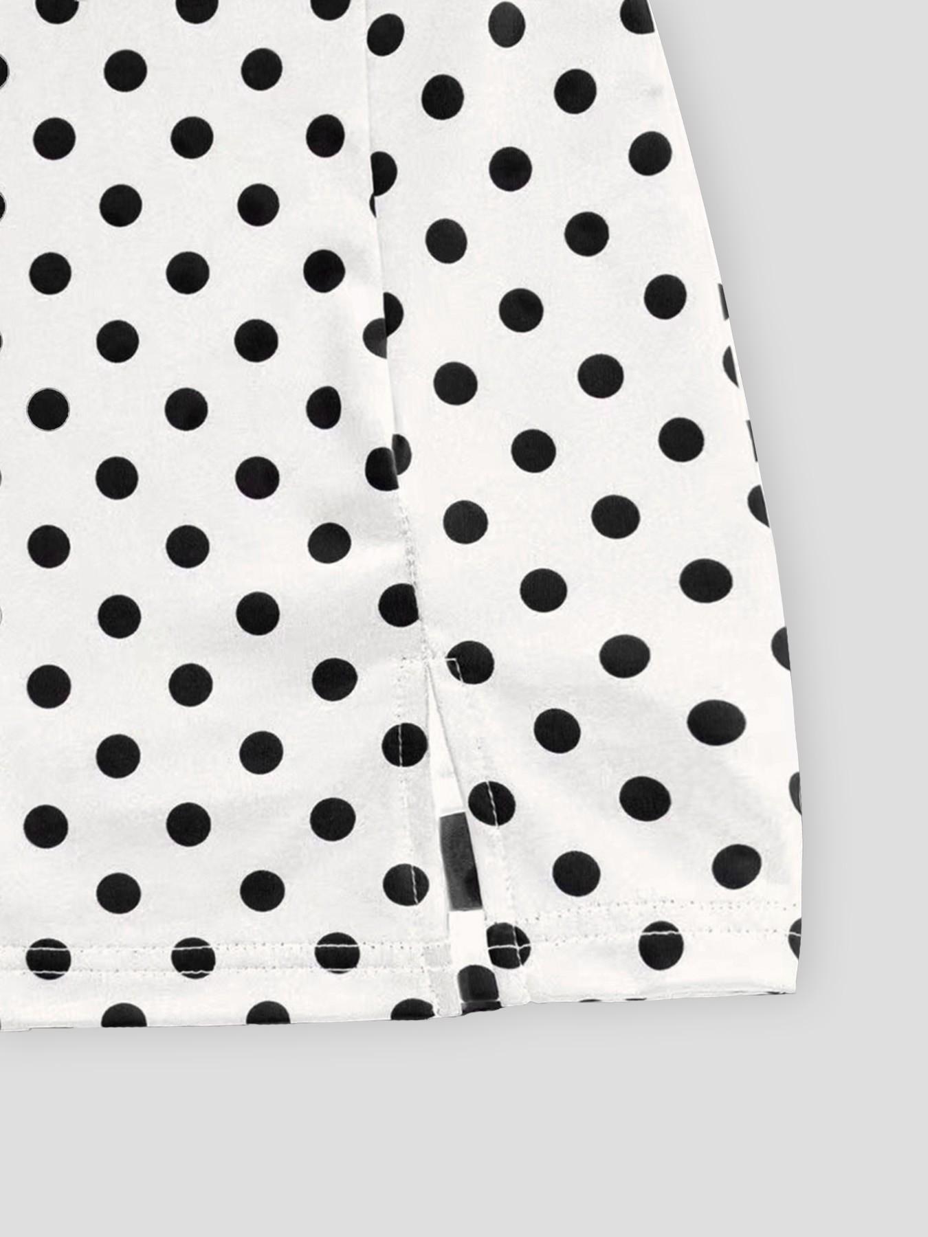 2‑Piece Set Women's French‑style Polka‑dot Square‑neck Slim‑fit Long‑sleeve Top and Sexy Slit Midi Skirt, Elegant Trendy Outfit for Beach Trip, Long Sleeves