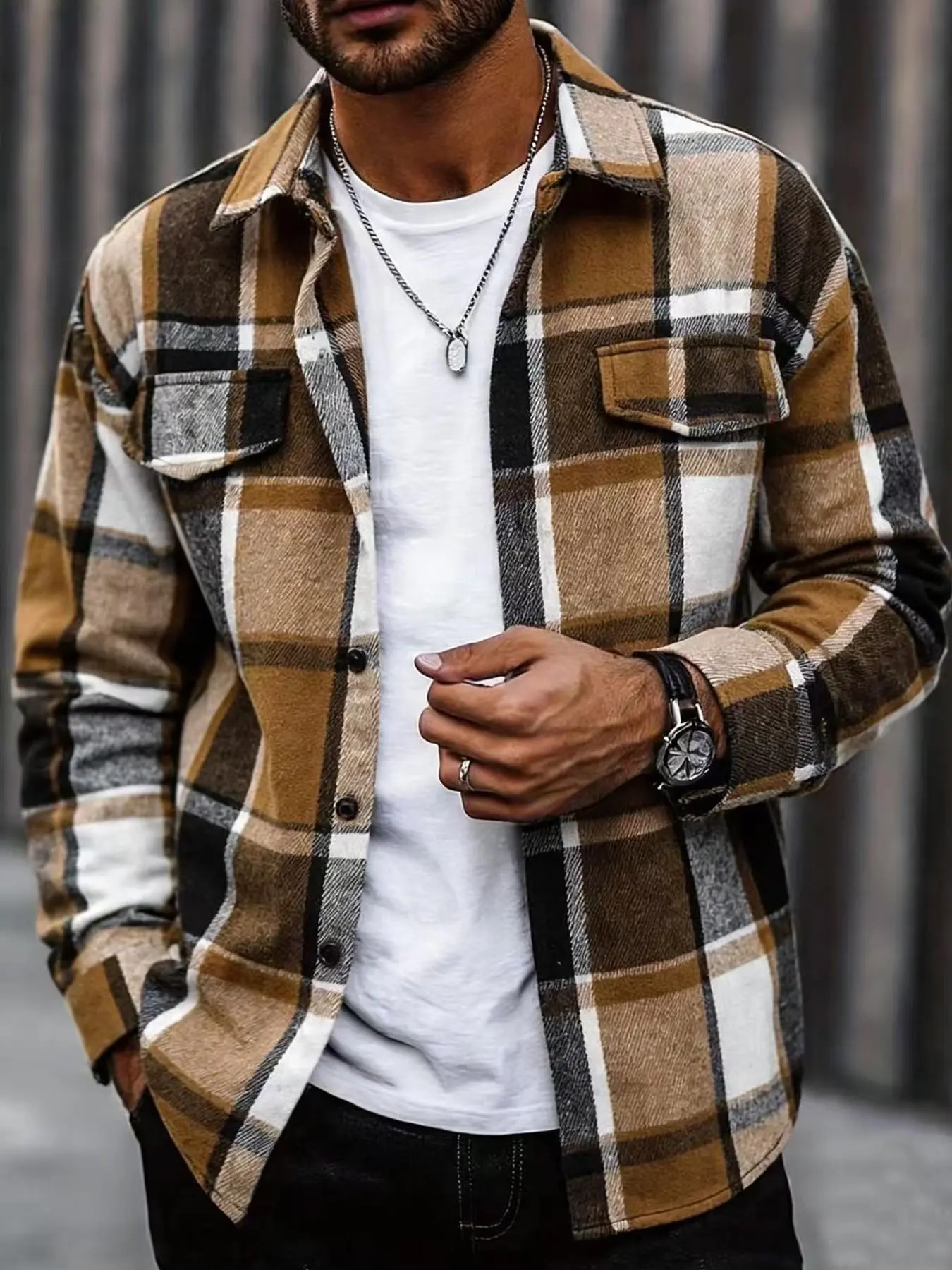 Men's Plaid Shirt Jacket, Open Front Cardigan Coat, Stylish Outerwear for Men, Perfect for Casual Wear, Trendy Fashion Piece