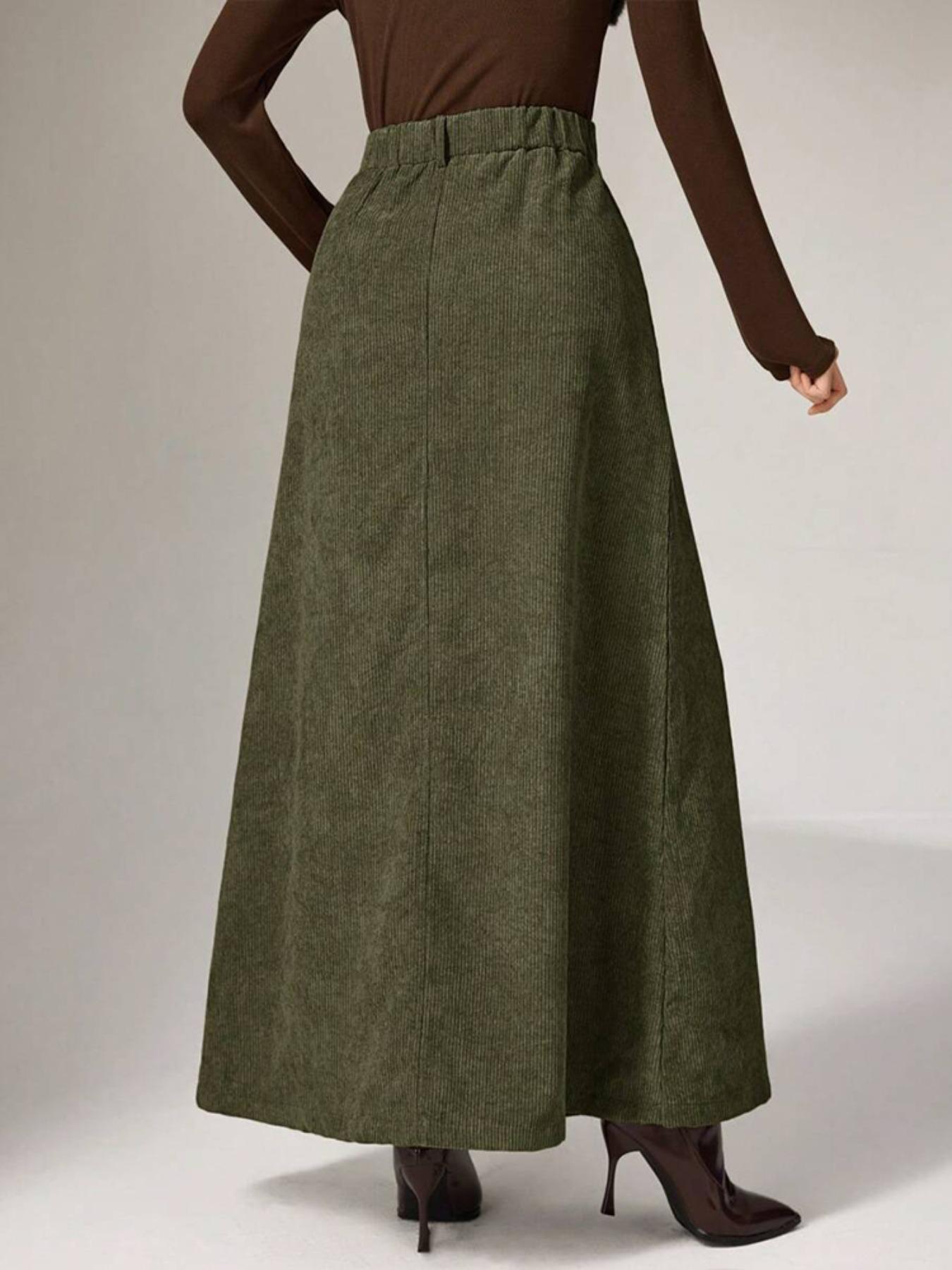 High-Waisted Corduroy Long Skirt, Slimming Chic Umbrella Dress, Multi-Scene Fit, Fall & Winter Commuter Wear, Essential Wardrobe Item