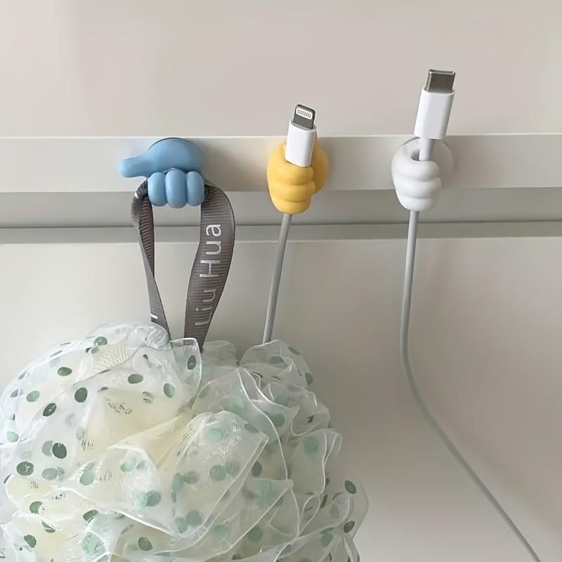 5-Piece Thumb-Shaped Organizer Set, Random Color, Multi-Functional Adhesive Hooks, Cable Management Clips, No Drilling Sticky Hooks