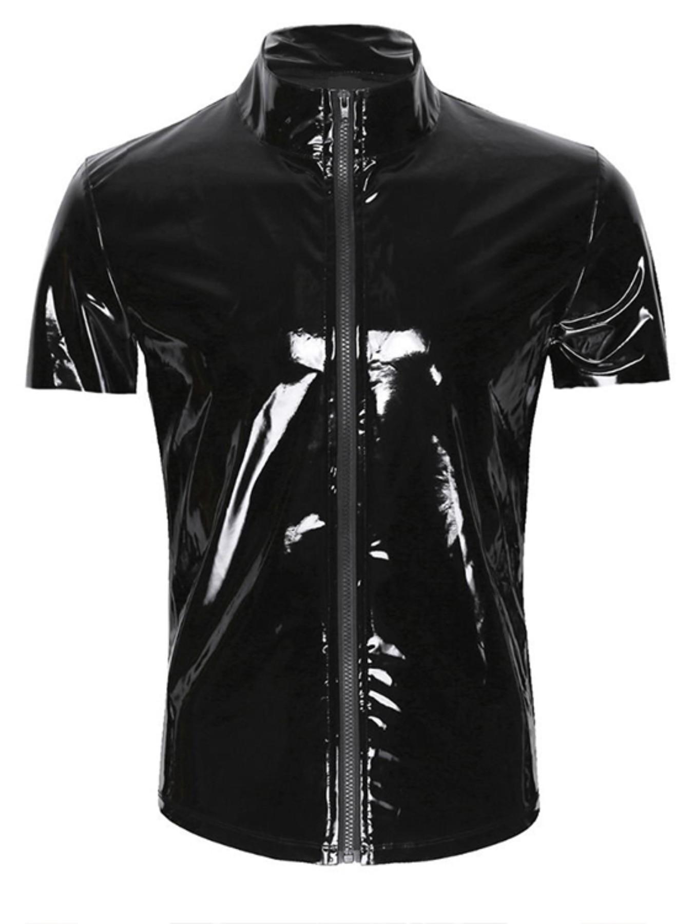 Men's Motorcycle Style Slim Fit Short Sleeve Top, European and American Fashion, Stage Bar Performance Wear, Trendy Men's Clothing