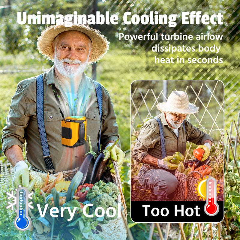 Portable Waist Fan Under Shirt Rechargeable 5000mAh Powerful Wind for up to 24 Working Hours Personal Cooling Fan Mini Hands-Free Fan With Flashlight for Outdoor & Travel Orange