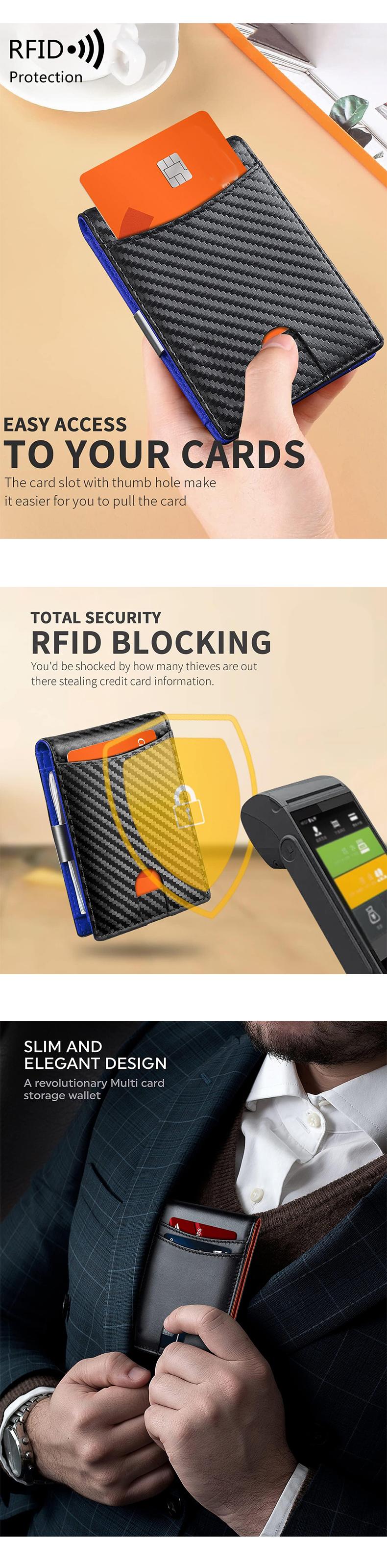 Men's Slim Wallet for Front Pocket, RFID Blocking Card Holder with 11 Slots, Carbon Fiber Rfid Blocking Wallets for Casual Use, Credit Card Organizer