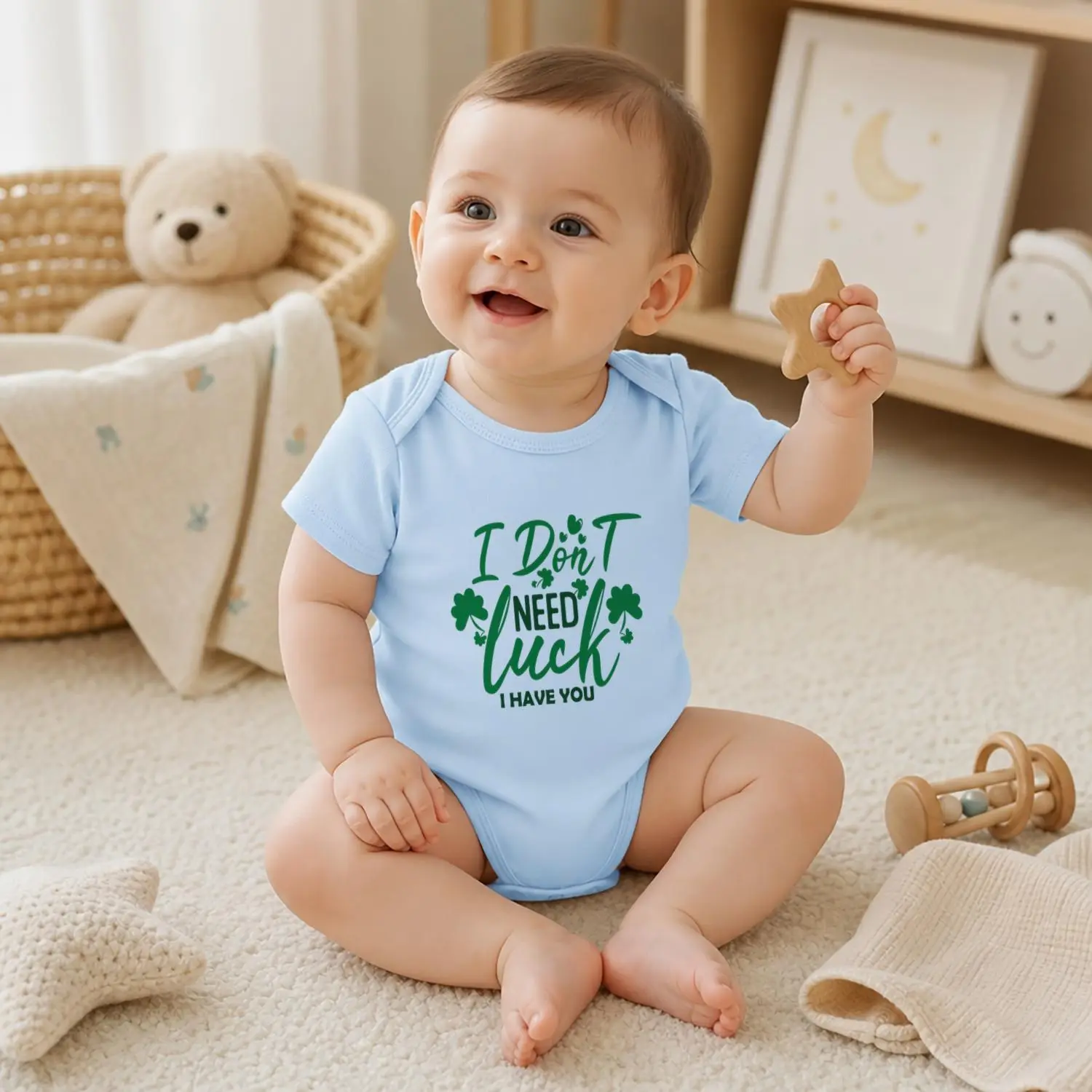 Unisex Baby Bodysuit Romper Soft Cotton St. Patrick's Day I Don't Need Luck I Have You Print Newborn Essentials Summer Baby Clothes