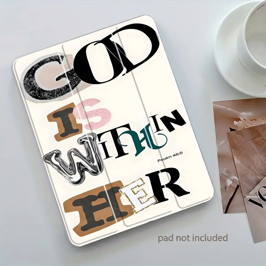 Retro "God Is Within Her" Bible Verse iPad Case, Tablet Accessories, Tablet Cover, Protective Cover Auto Wake/sleep, Anti-Drop Scratch-Resistant, Transparent Acrylic Back, Fits iPad 7.9/10.2/10.9/11 inch, Shock-resistant Full Cover Protection (Case Only)