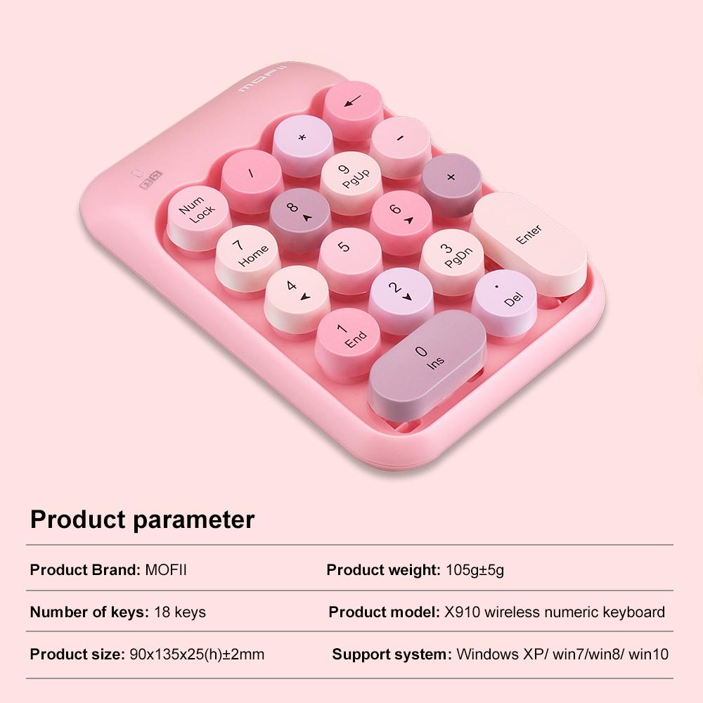 MOFii 1 Pack Macaron Pink Wireless Numeric Keypad, Portable Financial Office Keyboard, Universal for Laptop Desktop, US QWERTY (Battery Not Included)