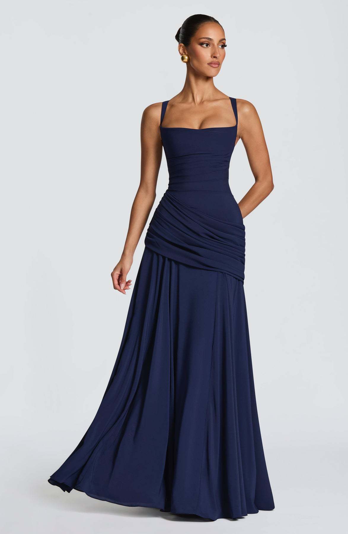 Women's 2026 Spring Summer Sleeveless Solid Color Cinched Waist Flared Formal Dress, European American Elegant Cocktail Party Evening Dress