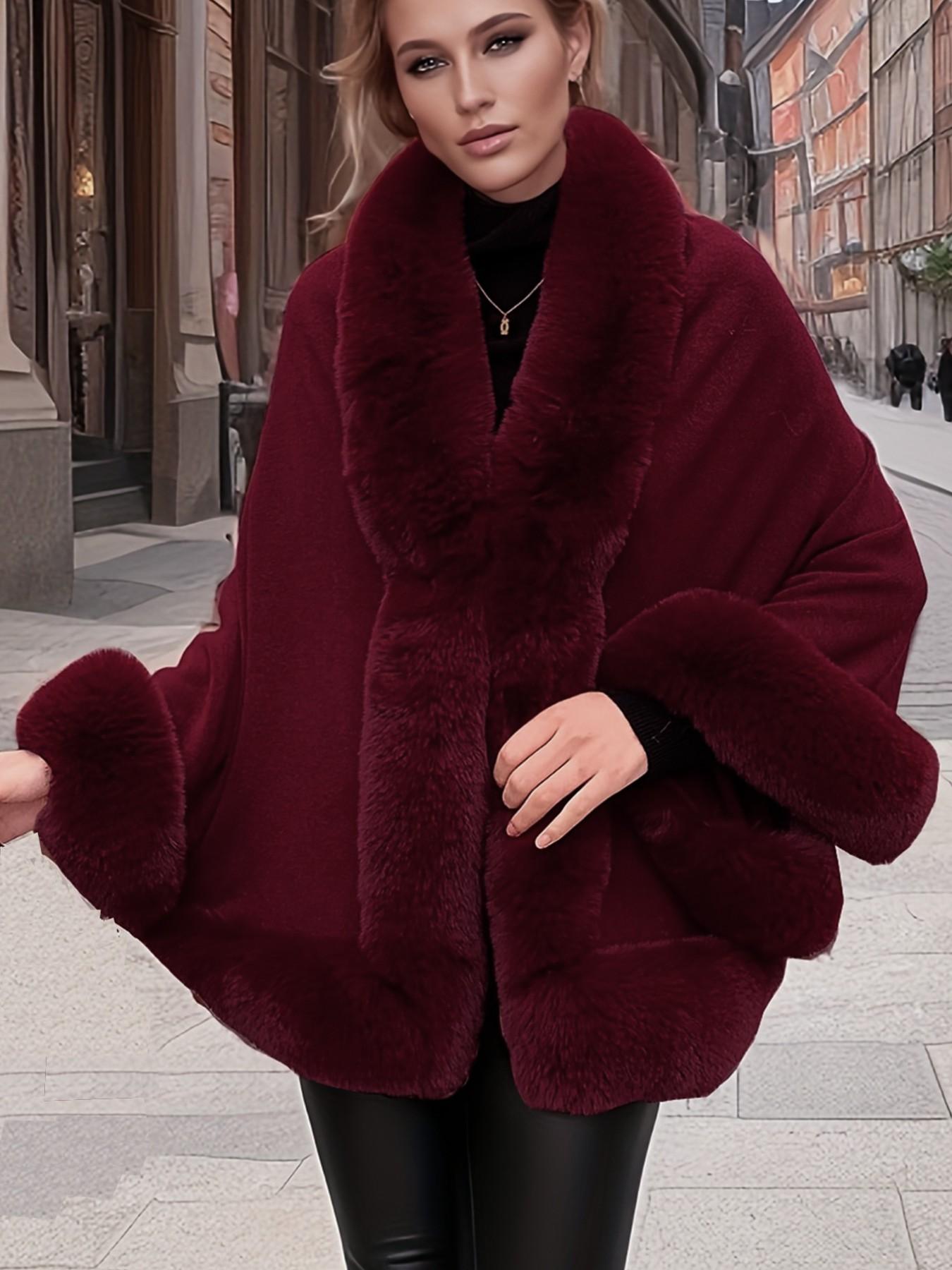 Women's Faux Fur Trim Shawl Cape, Comfortable Acrylic Knit Winter Outerwear, Perfect for Parties Weddings Evening Dresses, Elegant Gift