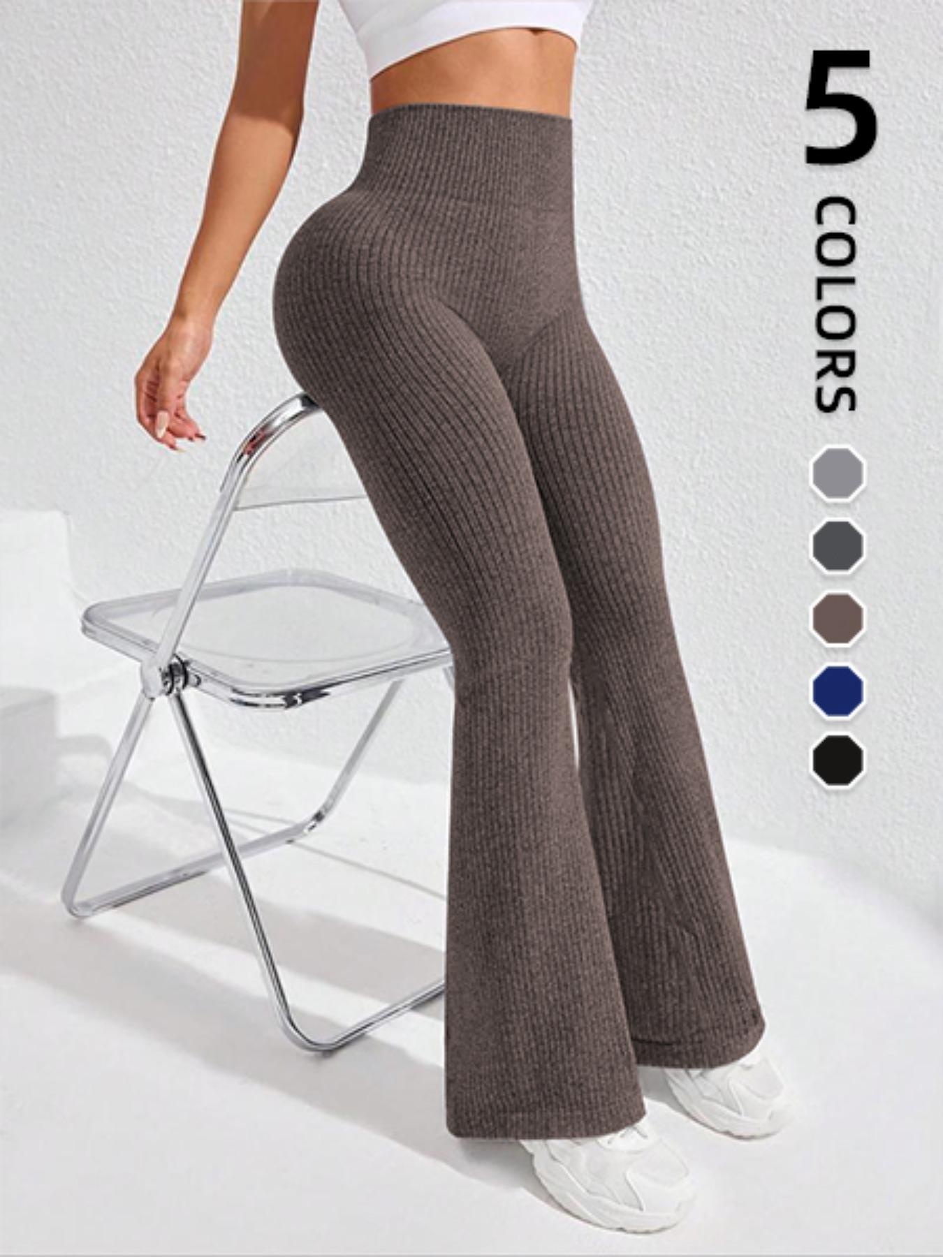 Women's High Waist Yoga Leggings, Seamless Butt Lifting Sports Pants, Vertical Stripe Flare Pants, Gym Workout Leggings, Ideal for Hiking and Outdoor Activities