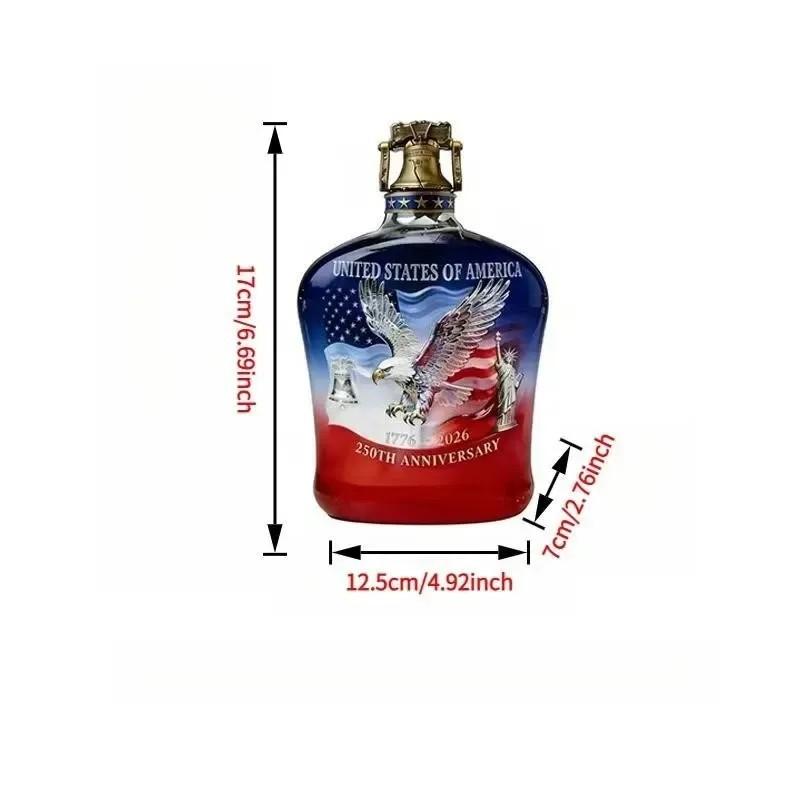 Unique 250 Year Commemorative Whiskey Decanter, Handcrafted Glass Bottle, Great Gift for Him, Bar & Man Cave Decor, 250th Anniversary Theme