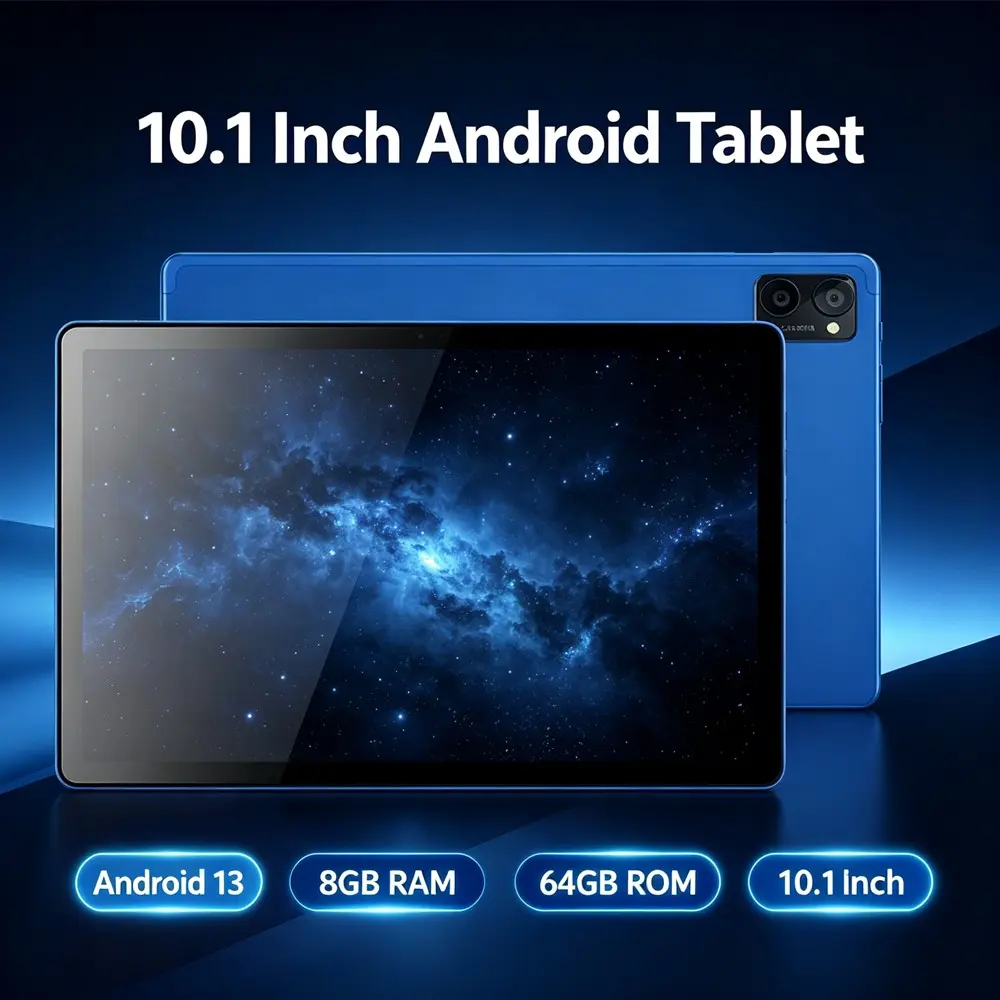 10.1-inch high-end Android touchscreen tablet with 8GB RAM and 64GB ROM, supporting WIFI and Bluetooth functions, dual cameras, Android 13 tablet with high appearance and multiple colors to choose from