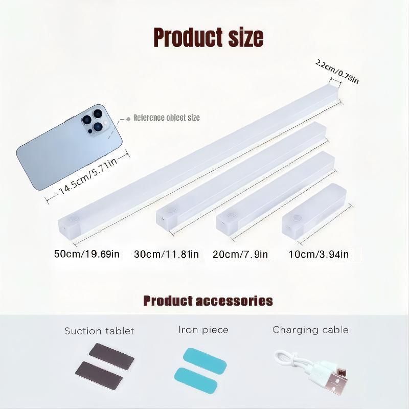 Smart Motion Sensor LED Strip Light, Self-Adhesive Rechargeable Night Light Motion Sensor Lamp for Cabinet, Wardrobe and Drawer, Wall-Mounted Low-Voltage Lighting Fixture