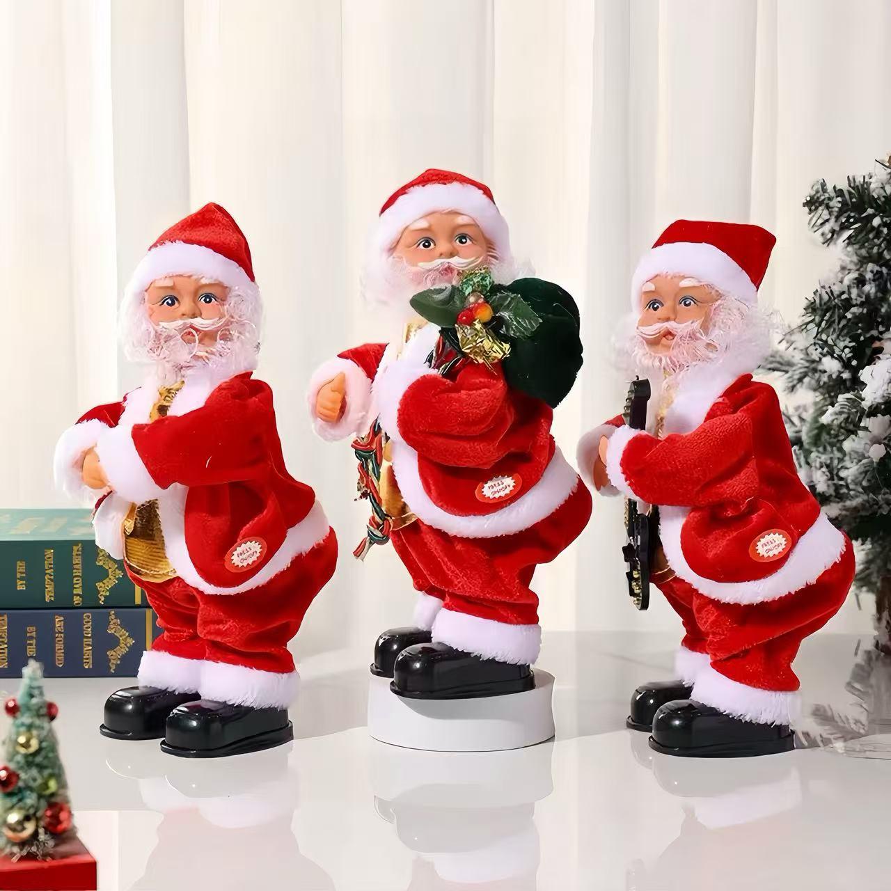 Electric Santa Claus, toys with music that sway the buttocks, guitar playing music, Christmas decorations, hip-hop Santa Claus, creative holiday gifts for singing and dancing, Battery Powered Ornament