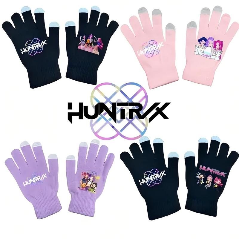New K-Pop Demon Hunters Girl Group Print Gloves, Teenage Girls Fleece Gloves, Same Style as K-Pop Demon Hunters, Fashion Accessories