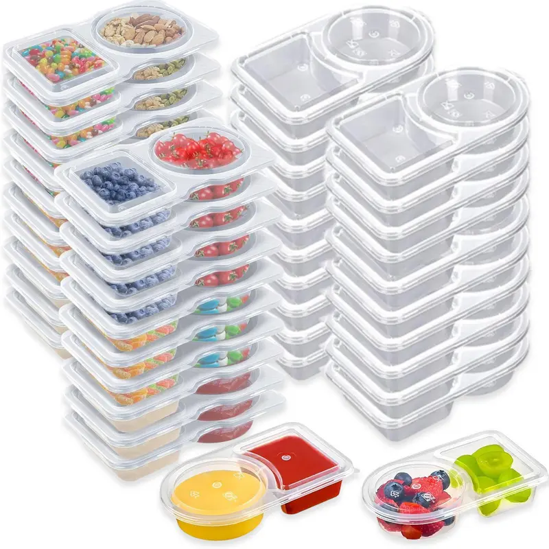 40 Pack Unisex Adults Reusable 2-Compartment Rectangular Snack Containers with Lids & Mini Sauce Boxes, for Going Out, Home, School, sohochic Kitchen Preserving Containers