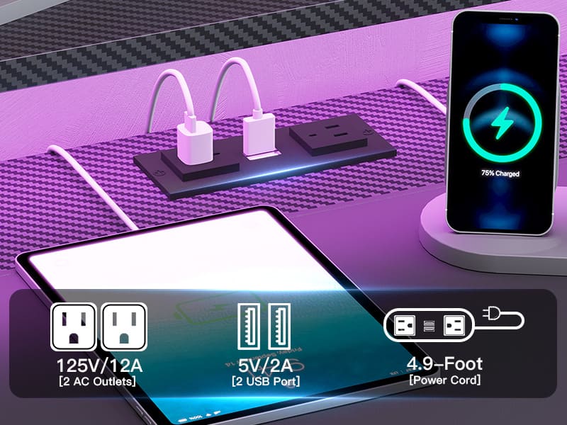 Sikaic 79 Inches Wing Shaped LED Gaming Desk With 2 Fabric Drawers Storage Shelf Stable Tabletop Wood Workstation Monitor Arm Stand Ergonomic Swivel Chair