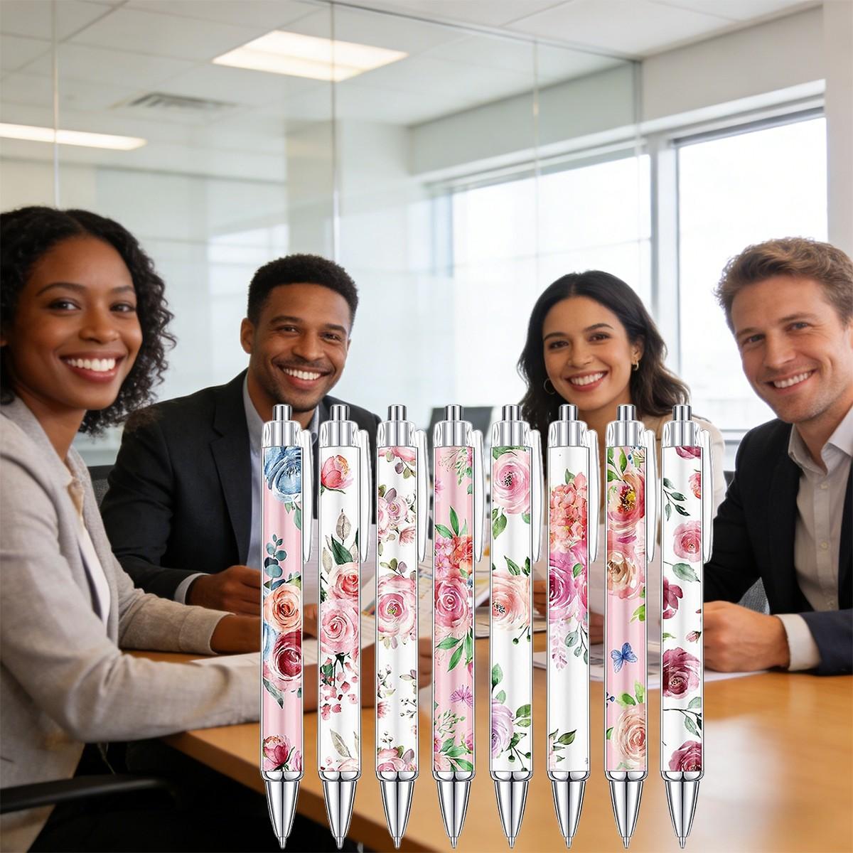 8/16/24 Pieces Flower Ballpoint Pens Bulk, Spring Floral Pens, Colorful Floral Retractable Black Ink for Women, Spring Flower Writing Journaling Gifts Office Supplies