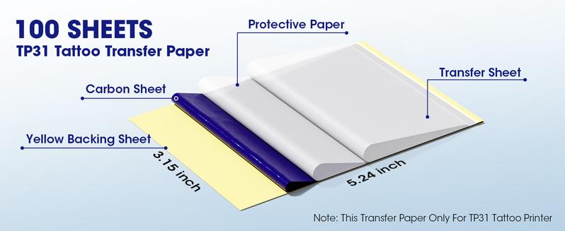 Phomemo TP31 Tattoo Transfer,3.15" x 5.24" Transfer Paper, Only For TP31,50/100Pcs