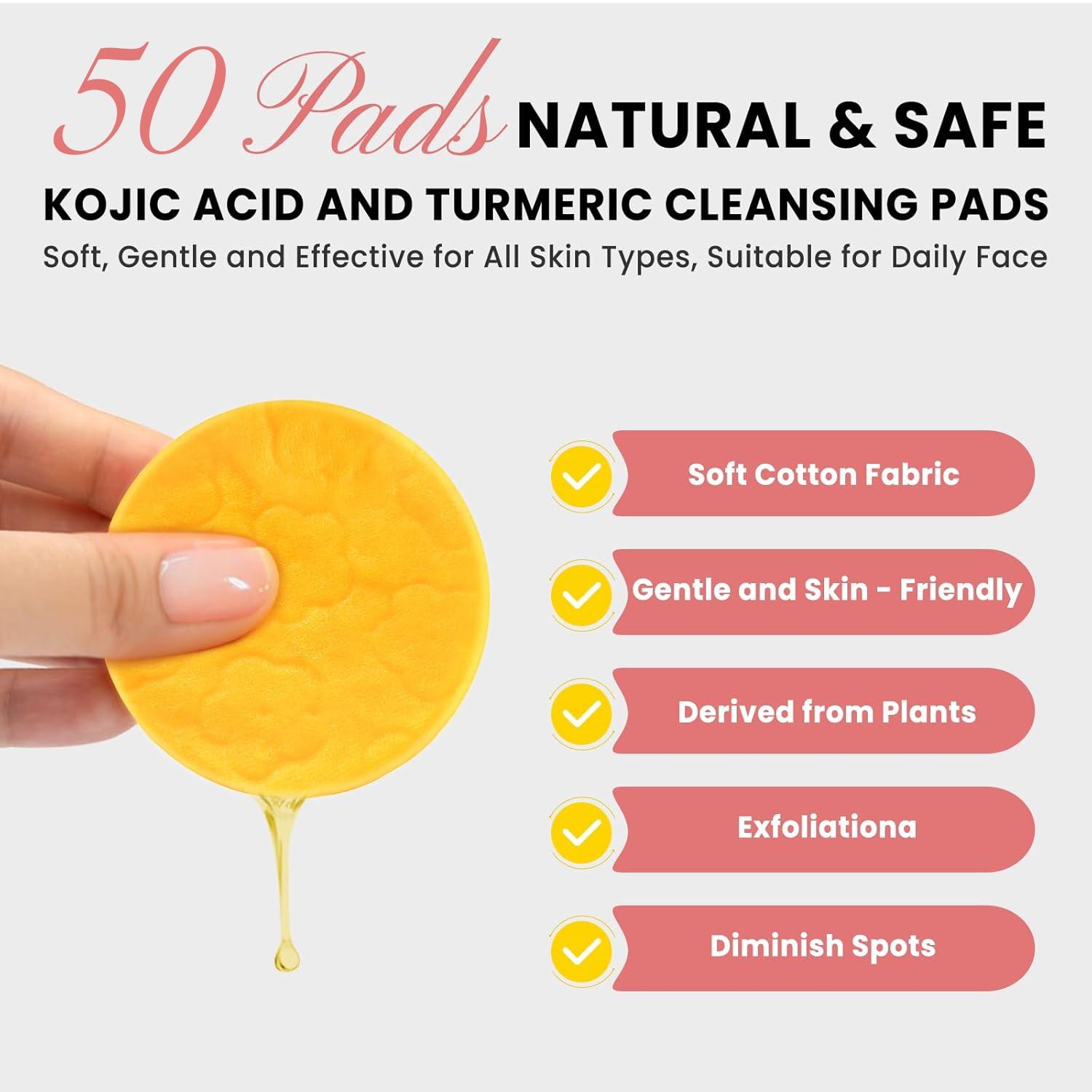 Kojic Acid Turmeric Facial Cleansing Pads Skin Care Exfoliate for Acne, Dark Spots and Skin Repair