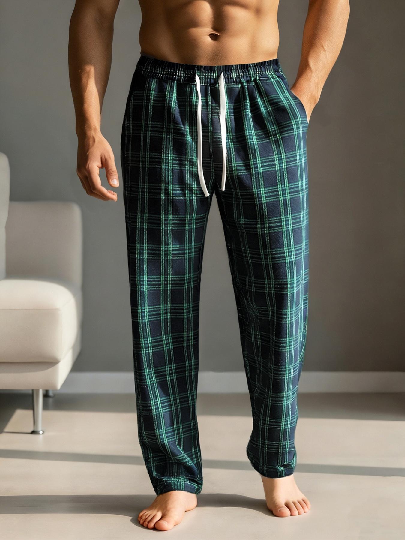 Men's Plaid Lounge Pants - Soft & Comfortable Sleepwear with Straight Cut and Drawstring Waist, Suitable for Daily Home Wear and Outdoor Strolls, Loungewear