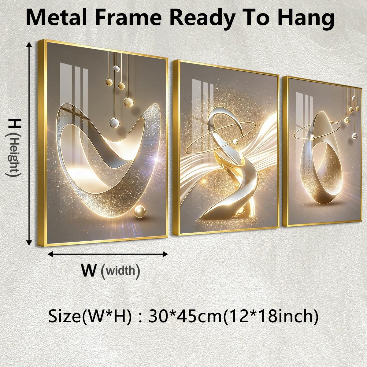 3 Counts Aluminum Alloy Framed Painting, Golden Abstract Sculpture Art Pictures, Home Decoration For Living Room, Bedroom, Office, Restaurant, Hallway Wall Decor, Odorless Print Artwork, Luxury Perfect Gift For Friends And Family