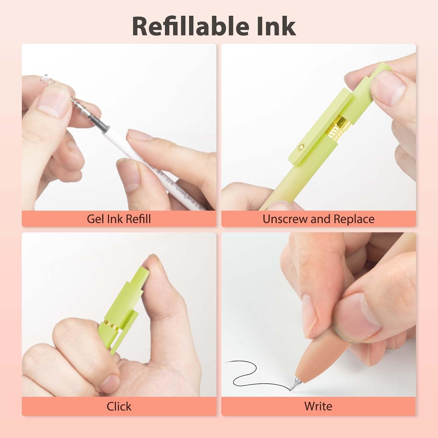 Gel Pens, 0.5mm Quick Dry Black Ink Pens Fine Point Smooth Writing Pens,Cute Office for School Supplies,  for Women Men Student(Gradient-6Pcs)