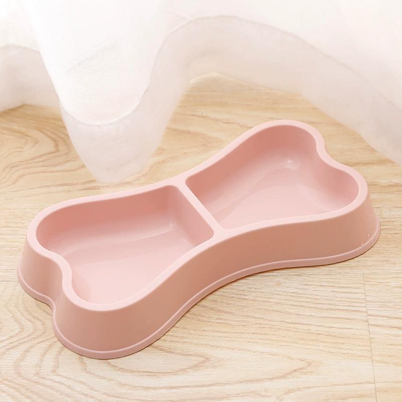 Household pet bowl bone-shaped double bowl cat bowl dog bowl cute durable shatterproof blue pink dog cat food dish