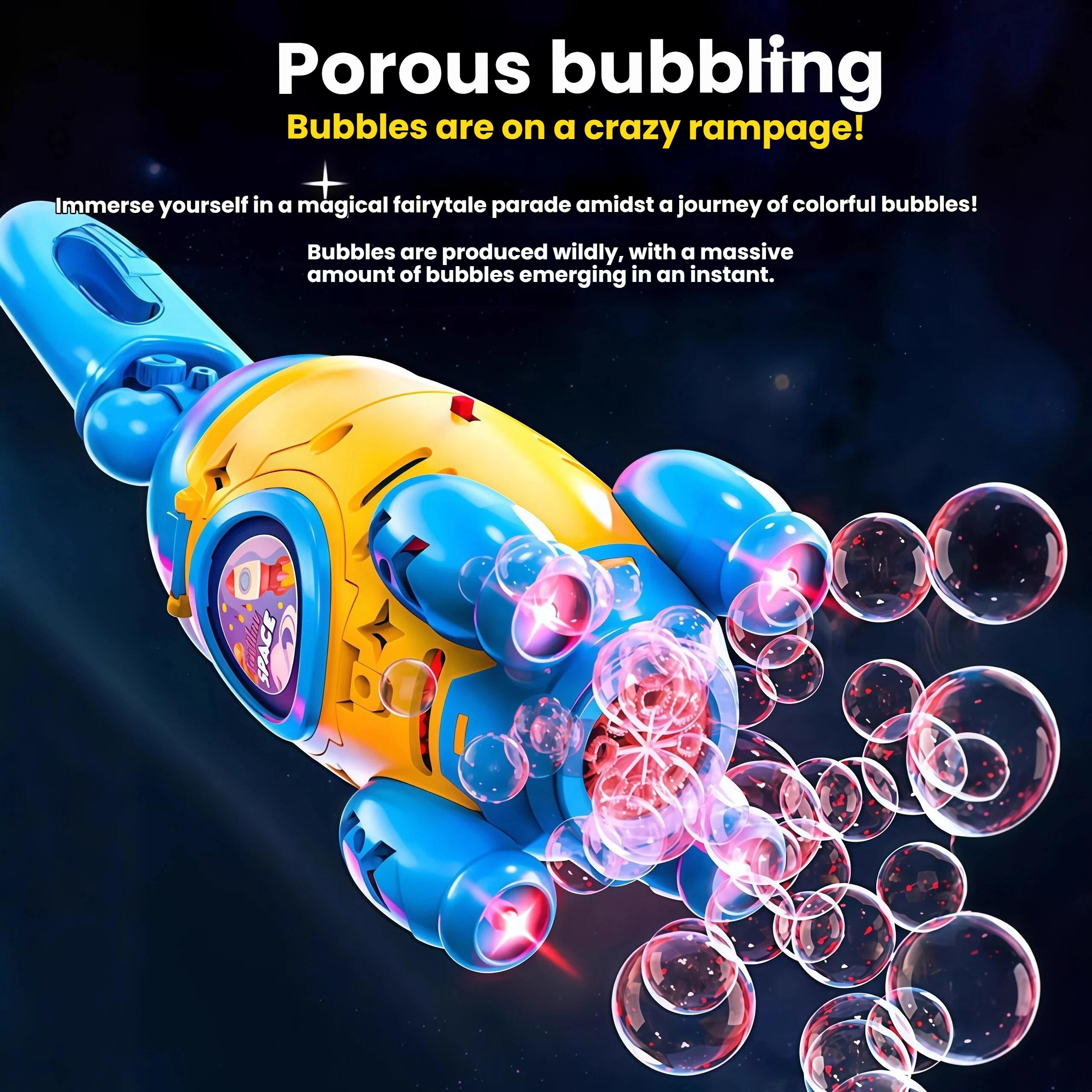 Bicycle Mounted Rocket Bubble Machine, Auto Lights, Super Bubble Output, Fits Bike/Motorcycle, Remote Control Outdoor Bubble Toy for Kids 3-6 & 6-8 Years Old （ Includes 50ML*2 Bubble Solution）