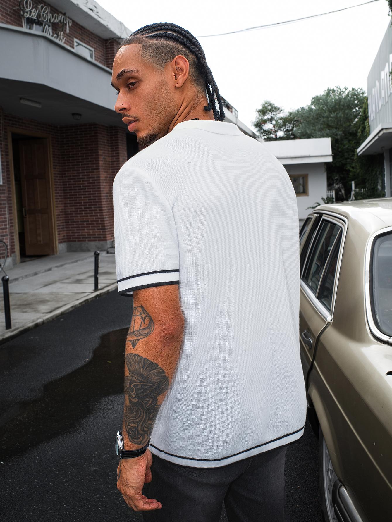 HYPESTFIT Men's Summer Casual Striped Knit Polo | Old Money Aesthetic Short Sleeve Top, Preppy Vintage Outfit