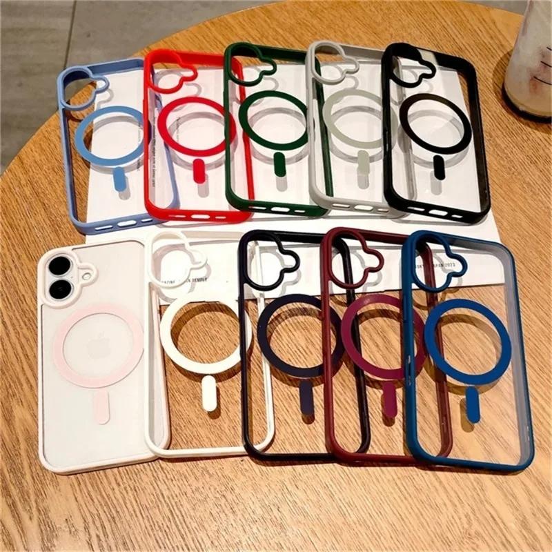 Shockproof Transparent Magnetic Case for iPhone 16/15/14/13/12/11 Pro Max and 16 Plus, MagSafe Wireless-Charging Acrylic Hard PC Cover