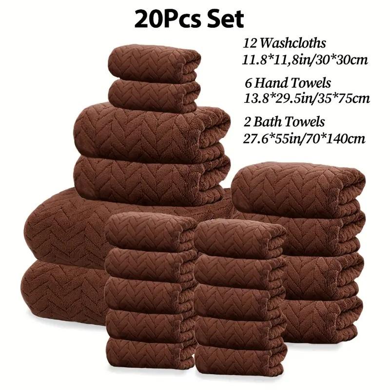 20-Piece Microfiber Bathroom Absorbent Towel Set, Includes 12 Washcloths & 8 Bath Towels, Multi-Color Options, Soft & Durable, Ideal for Home & Travel Use