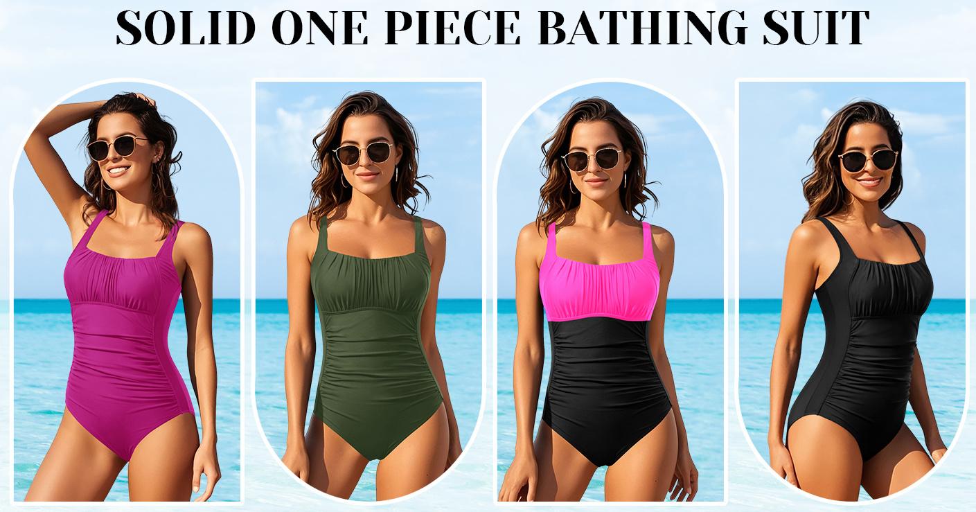 Aqua Eve One Piece Bathing Suit for Women Tummy Control Swimsuit Slimming Vintage Swimwear
