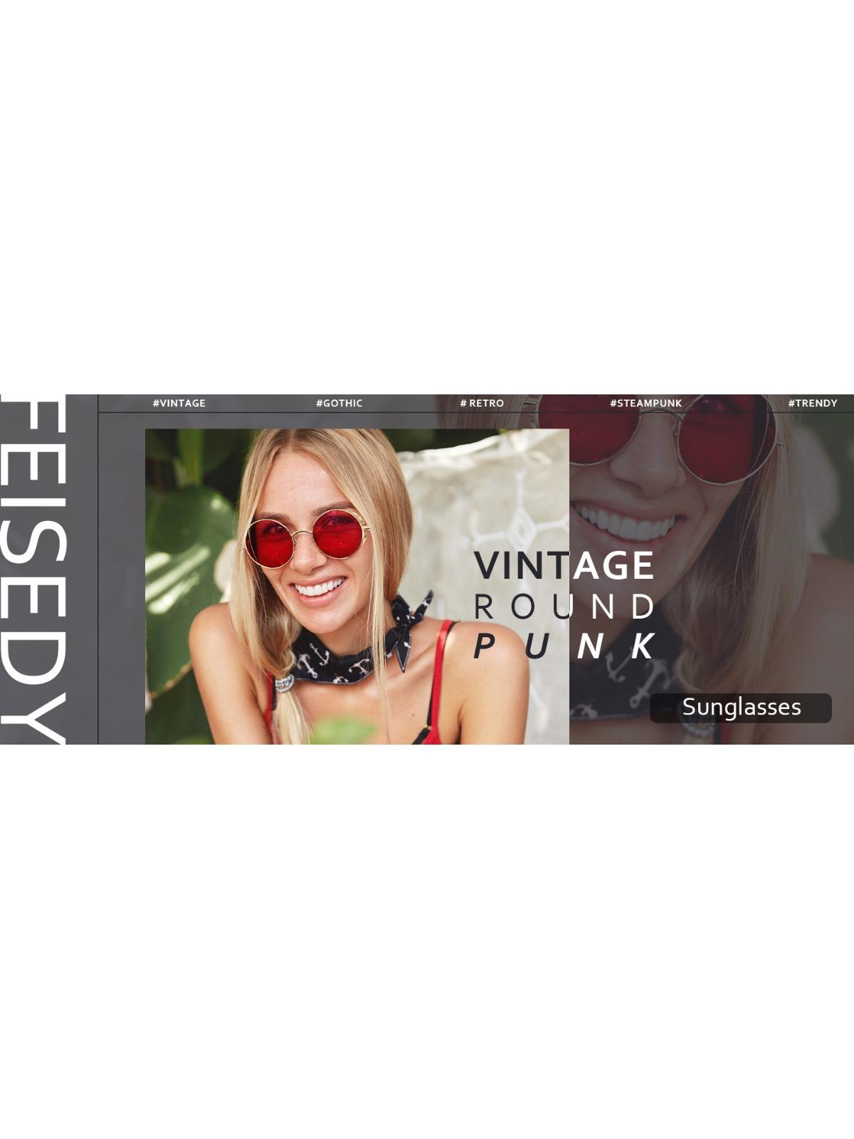 FEISEDY Retro Gothic Steampunk Sunglasses Round Metal Frame Punk Circle Inspired Shade Men B1857