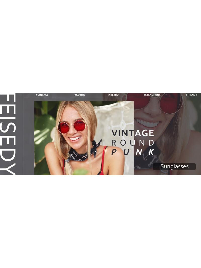 FEISEDY Retro Gothic Steampunk Sunglasses Round Metal Frame Punk Circle Inspired Shade Men B1857