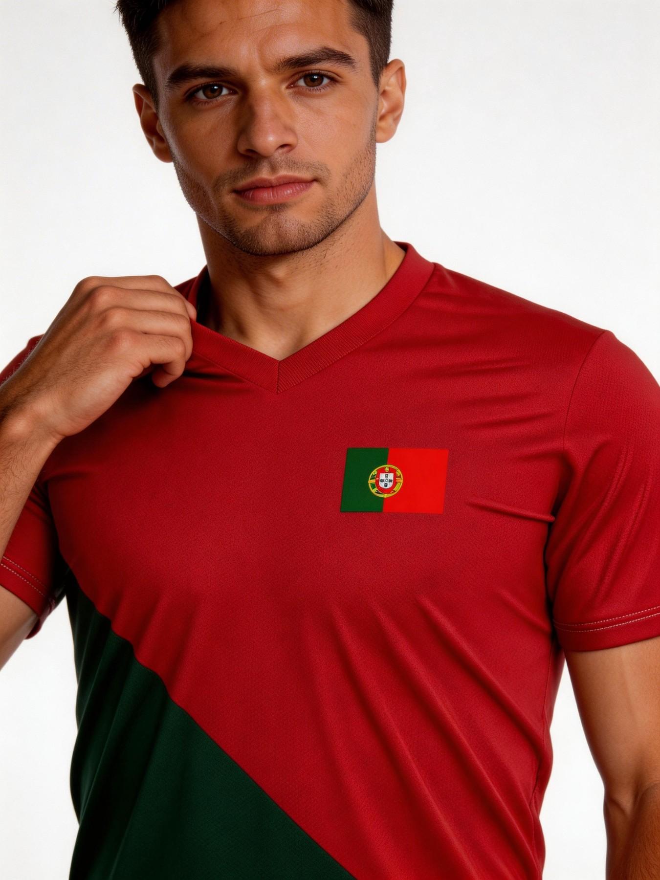 Men's Classic Colorblock Portugal Football Suit Set, Quick-Dry Breathable Training Match Jersey, Adult Team Uniform