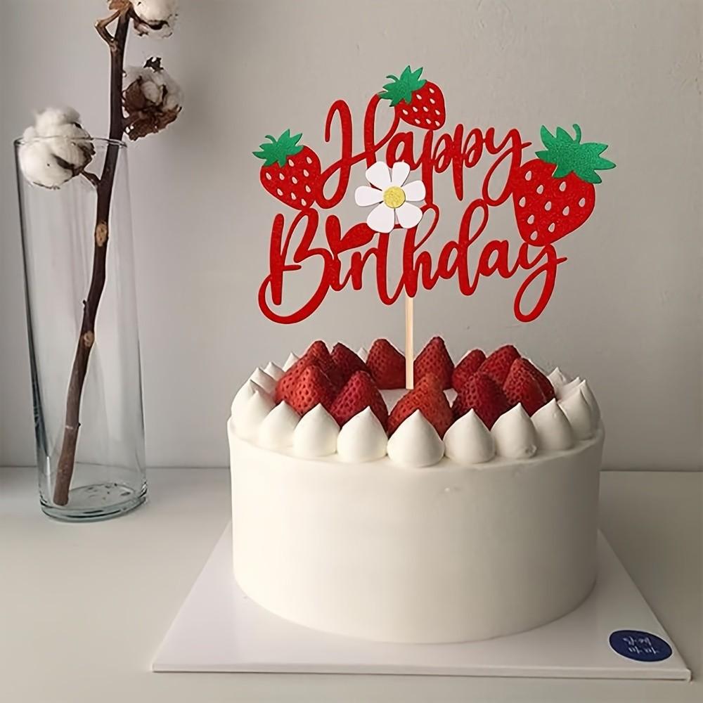 1 strawberry-themed birthday party cake decoration