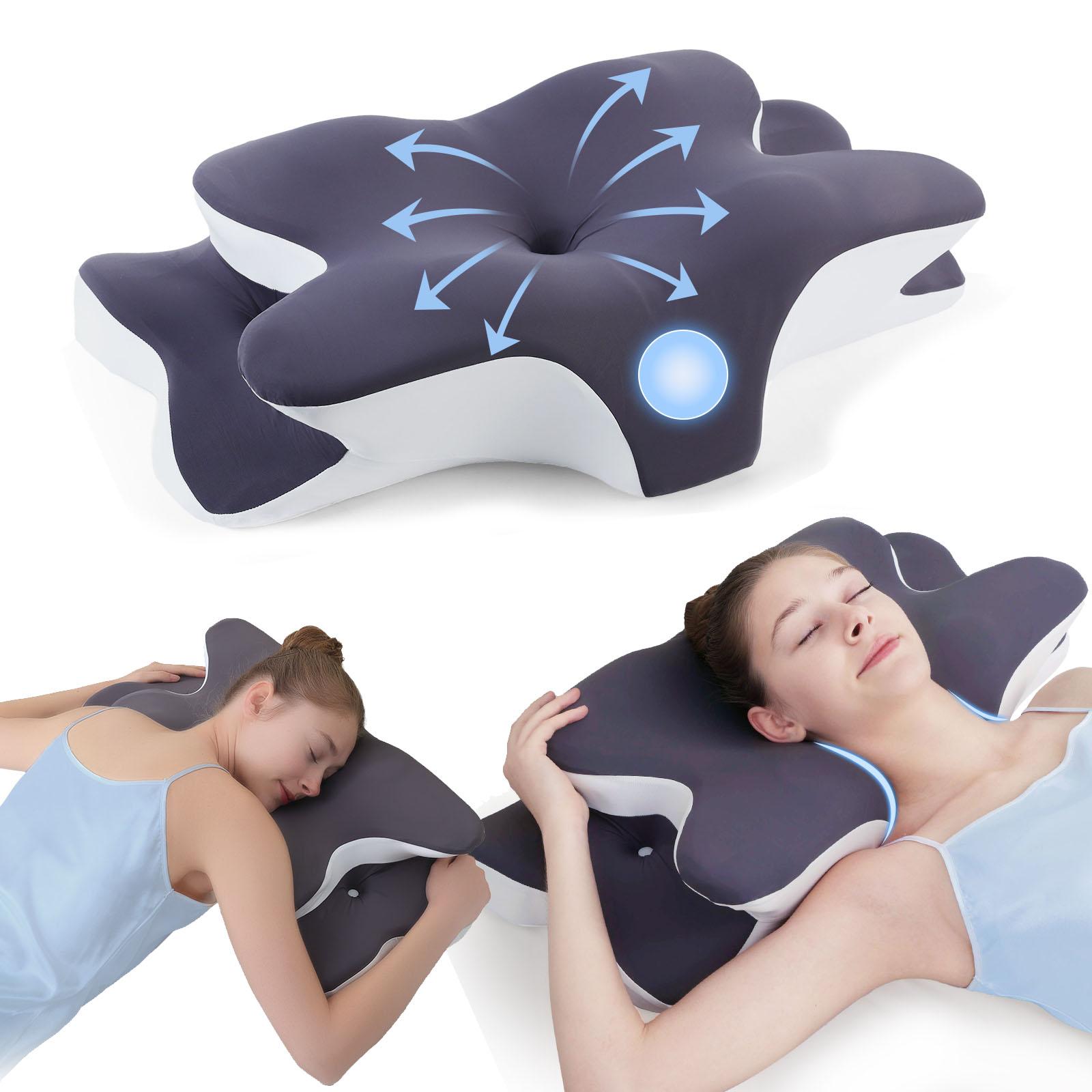 Supportive Memory Foam Cooling Neck Pillow, Zoned Contour Pillow for Side, Back and Stomach Sleepers, Washable Breathable Queen-Size Pillowcase