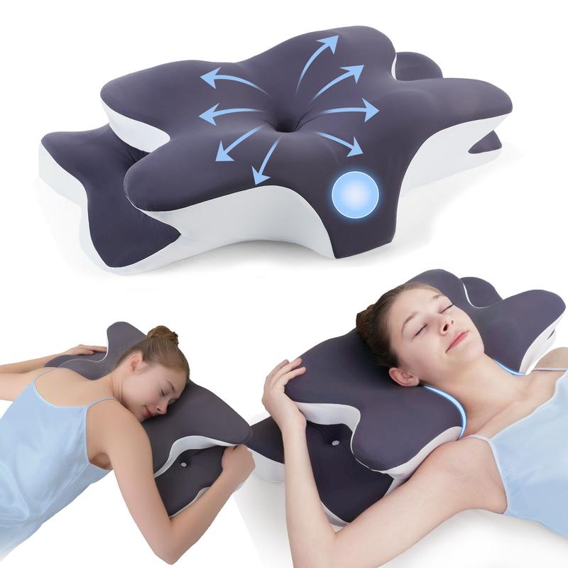 Supportive Memory Foam Cooling Neck Pillow, Zoned Contour Pillow for Side, Back and Stomach Sleepers, Washable Breathable Queen-Size Pillowcase