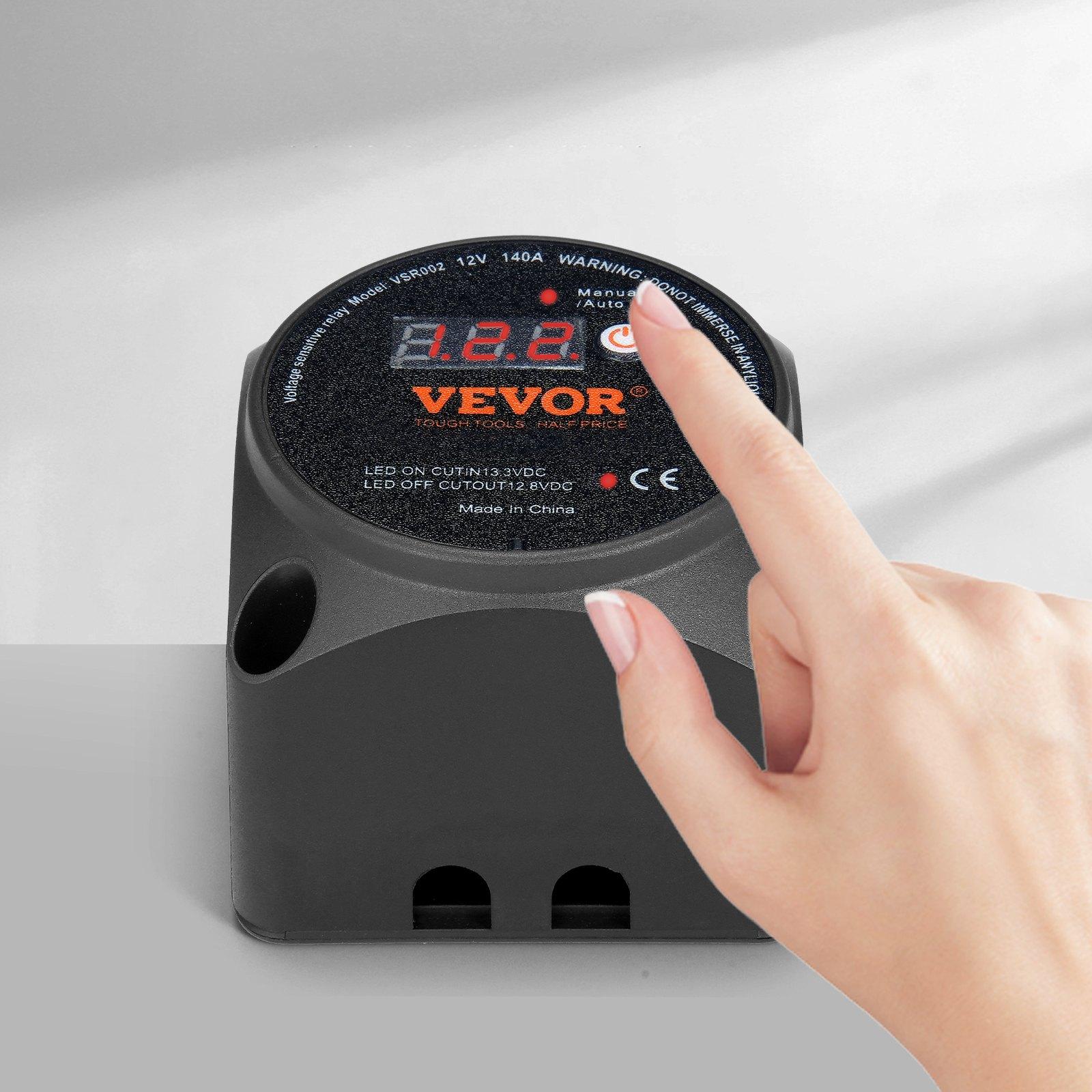 【FathersDayGift】 VEVOR Dual Battery Isolator Kit, 12V 140Amp, Manual and Auto Modes VSR Voltage Sensitive Relay with LCD Screen, Smart Battery Isolator for ATV UTV RV Camper Off-Road Vehicle Caravan Truck Boat Yacht