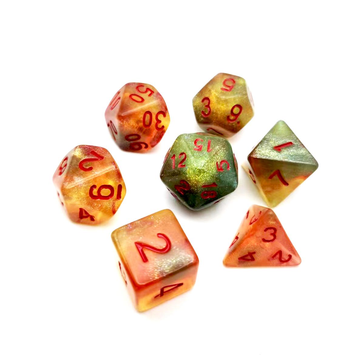 7PCS Polyhedral Dice Set, Green Orange Red DND Dice with Red Numbers, RPG Dice for Dungeons and Dragons, D&D, Pathfinder, MTG, Tabletop Games