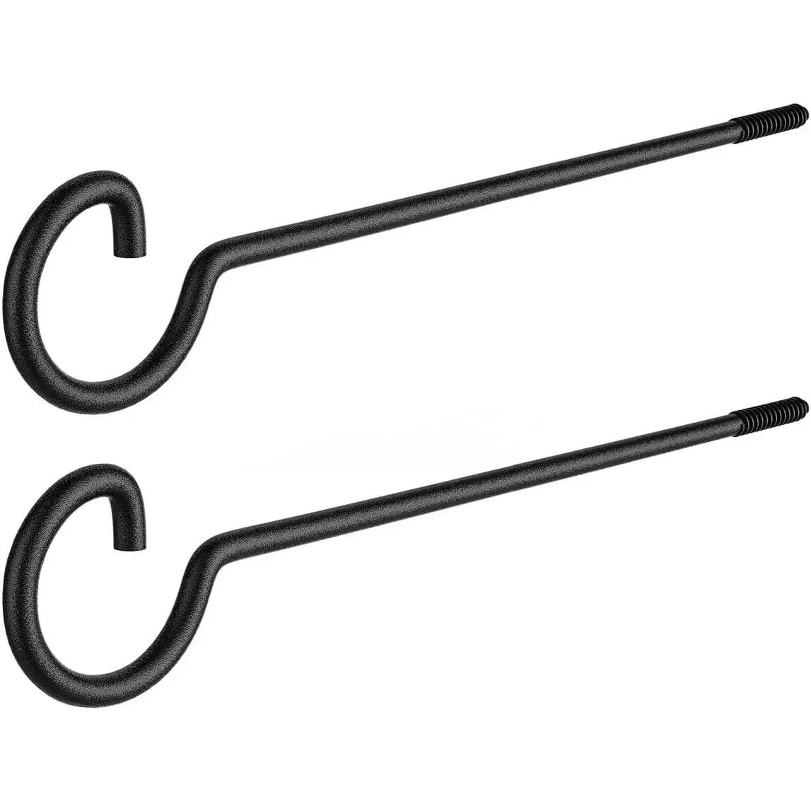 12In Long Screw in Hooks - 2Pack Plant, Bird Feeder & Christmas Lights Hanger Hooks in Black Metal