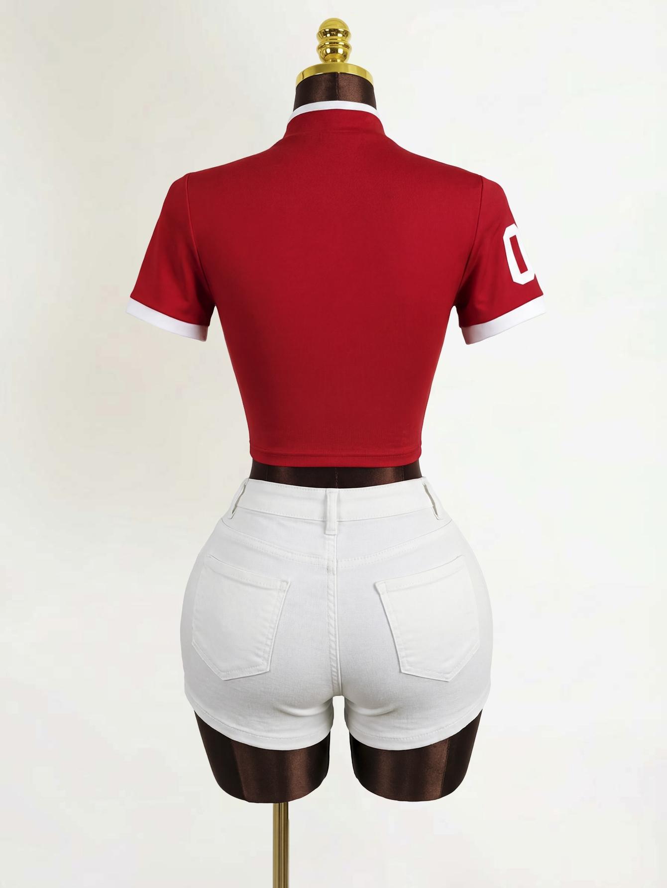 Tie Front Short Sleeve Crop Top, American Vintage Y2K Style, Sexy Sporty Casual Tee, Women's Fashion Top, Summer Wear