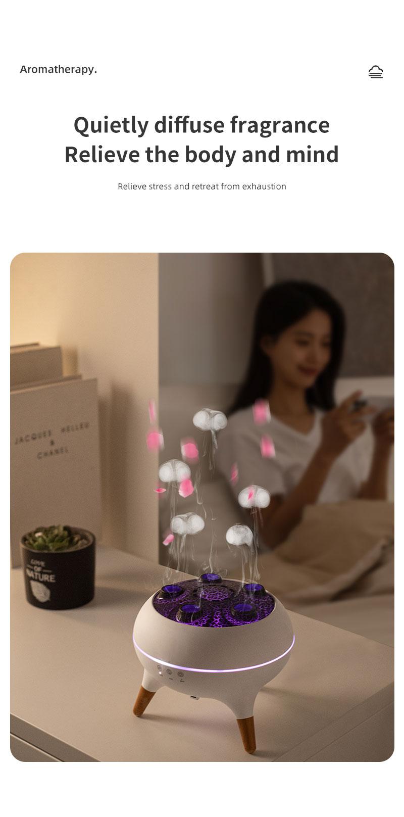 New dynamic multi-spray aromatherapy machine desktop flame humidifier household large fog colorful light remote control aroma diffuser Jellyfish Aroma jellyfish  diffuser Multifunction