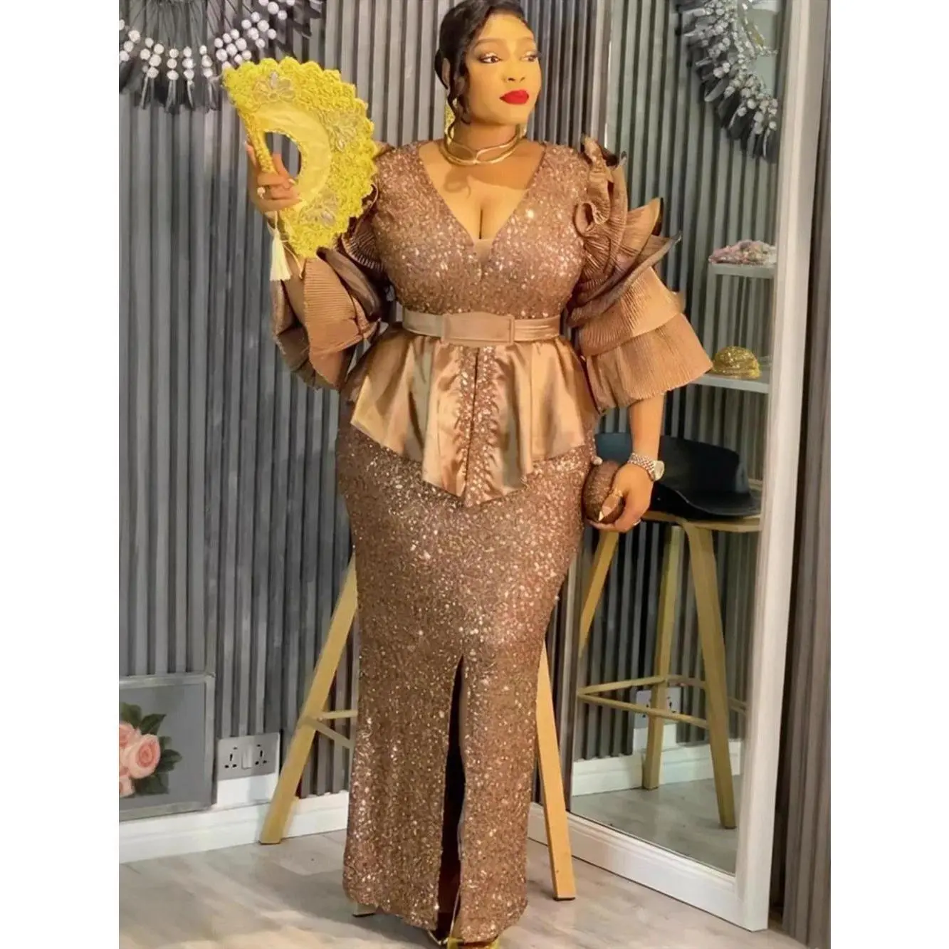 Plus Size Evening Dresses for Women African Luxury Gown Elegant Turkey Muslim Wedding Party Long Dress Ankara Sequin Robe 2026