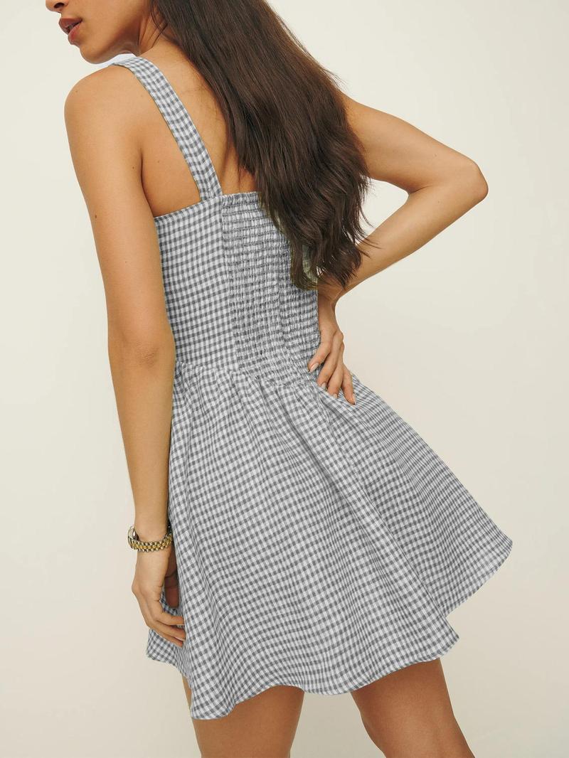 Women's Gingham Print Cami Dress, Casual Sleeveless A Line Dress for Summer, Ladies Clothes for Beach Holiday