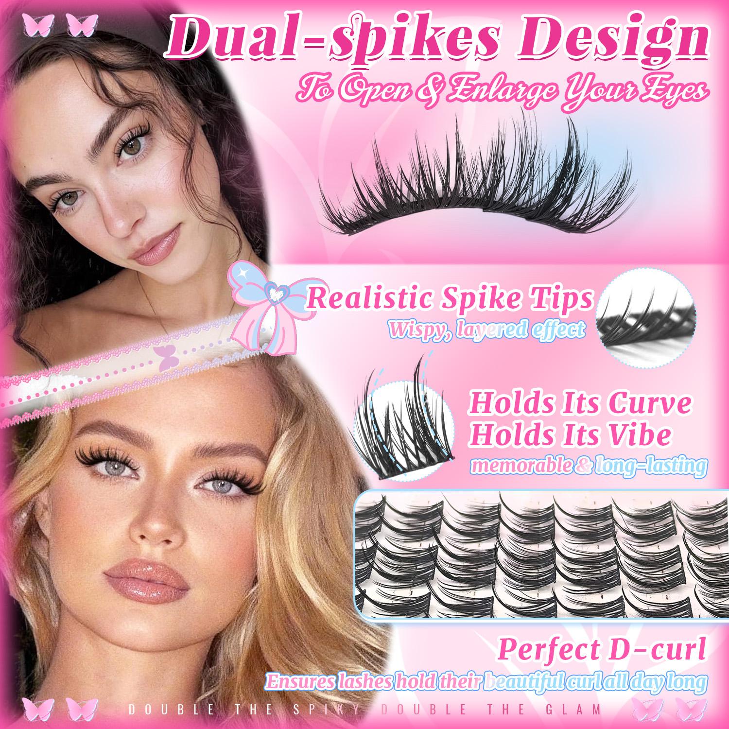 Manga double Spiked lash clusters kit Featuring Natural Eyelash Extension Manga feeling/wetlook/Spikes/Fairy shape eyelashes Perfect D Curl Are Naturally Thick Reusable false eyelashes Suitable for gifting and personal use
